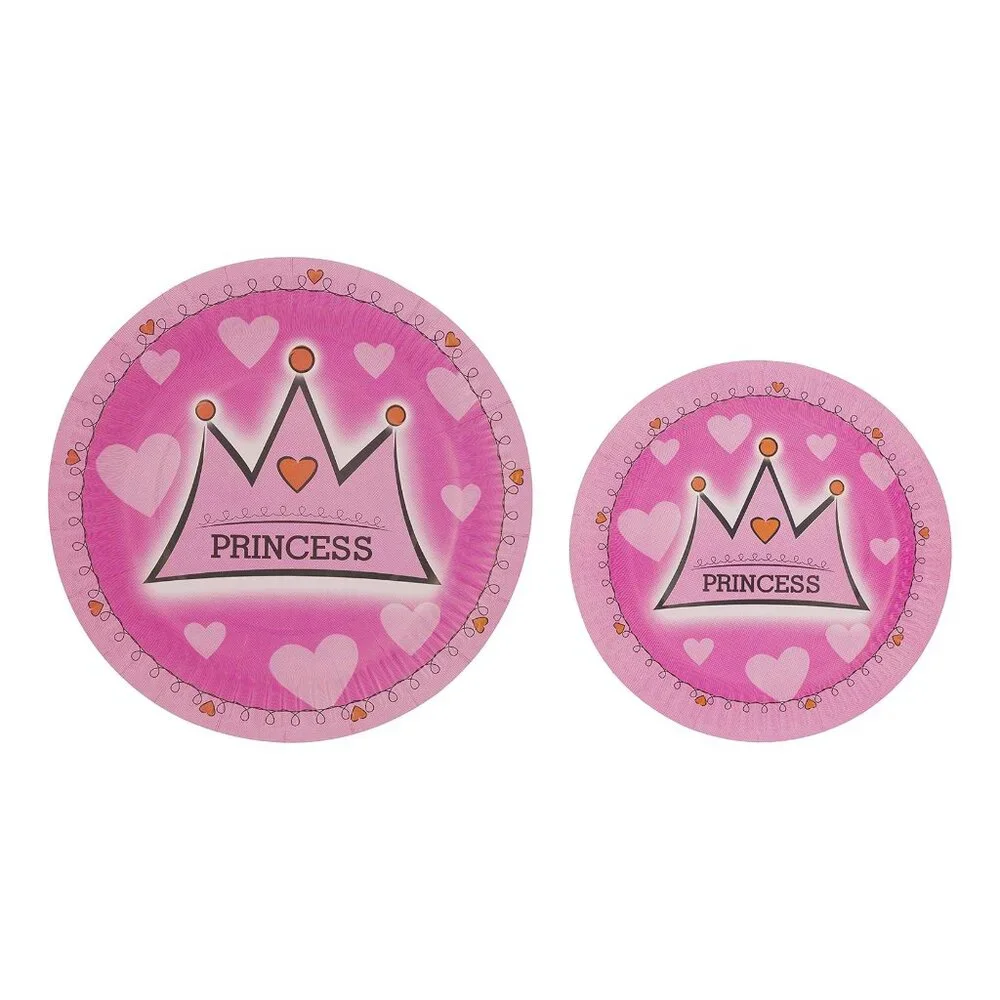 Princess Party Pack--Pink Plates, cups, party favors & Bags, fork, Spoon For 10
